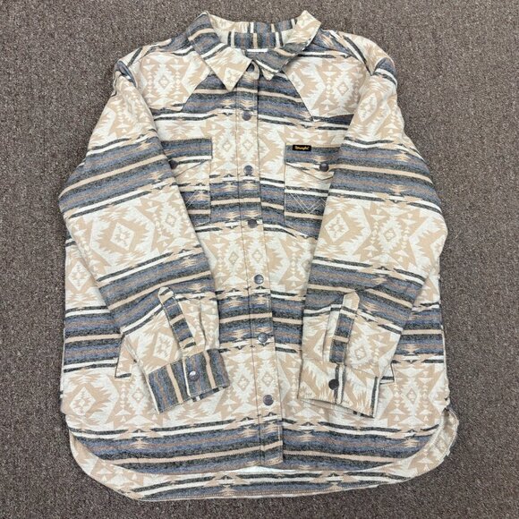 Wrangler Jackets & Blazers - Wrangler Women's Retro Jacquard Shacket - Tan / Blue Print
